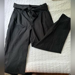 Cropped Ankle Paper Bag Highwaisted Pants with belt